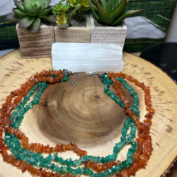 VTG| 925 Carnelian & Green Stone Necklace 💚🧡 - Picture 6 of 8